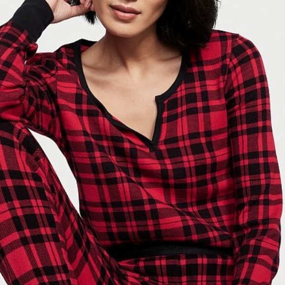 VS L Thermal Long Pajama Set Adorable Plaid Checkered Red Black PJ P.J. PJs NWT - Picture 4 of 14